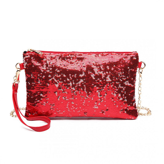 LH1765 - MISS LULU SEQUINS CLUTCH EVENING BAG - RED