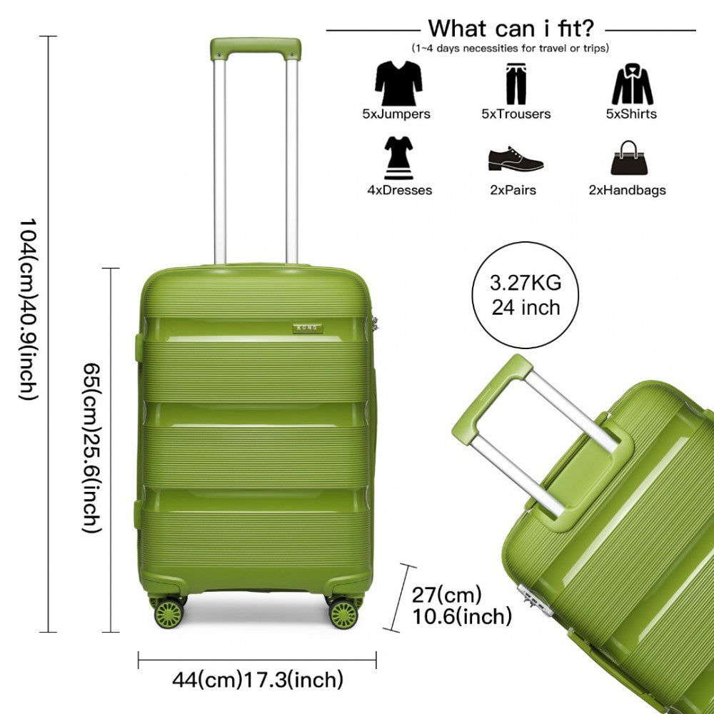 K2092L - KONO 24 INCH BRIGHT HARD SHELL PP SUITCASE - CLASSIC COLLECTION - GREEN