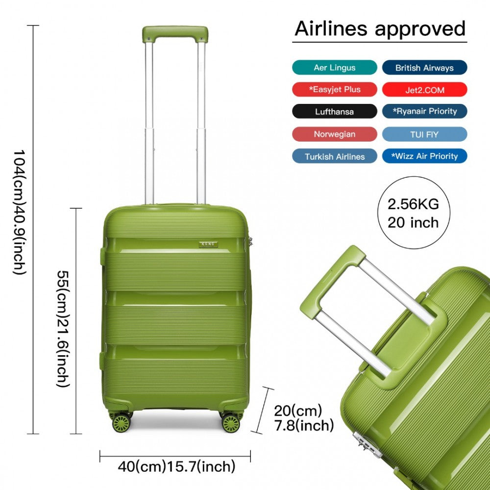 K2092L - KONO BRIGHT HARD SHELL PP SUITCASE 3 PIECES SET - CLASSIC COLLECTION - GREEN