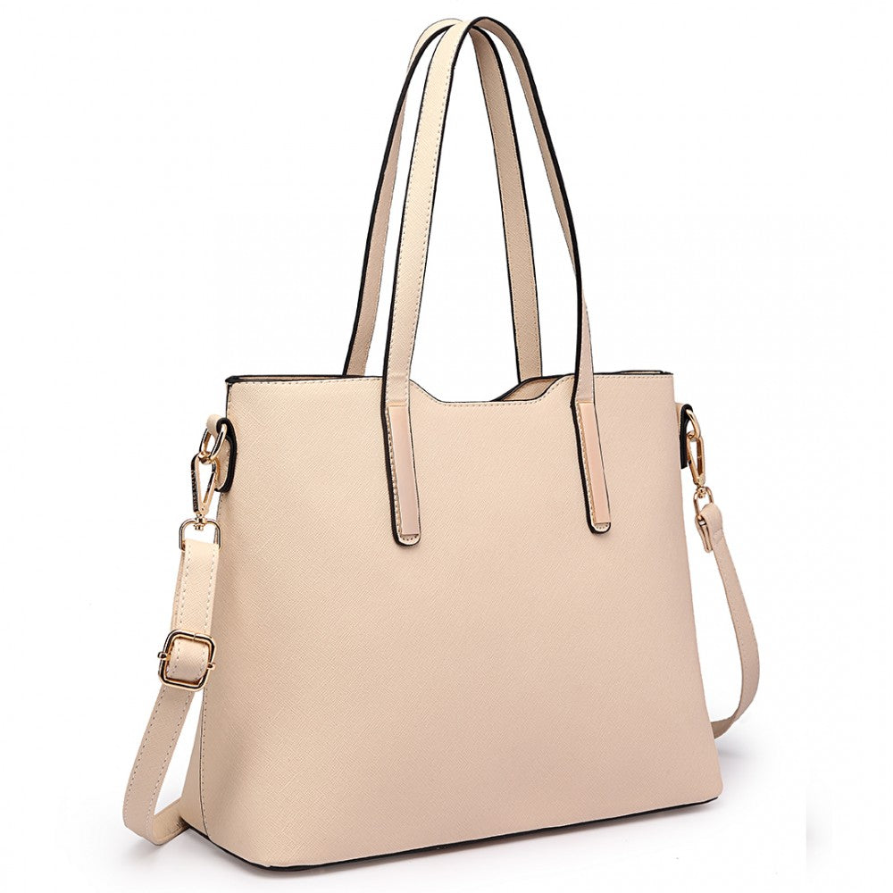 LT6648 - MISS LULU THREE PIECE TOTE SHOULDER BAG AND CLUTCH - BEIGE