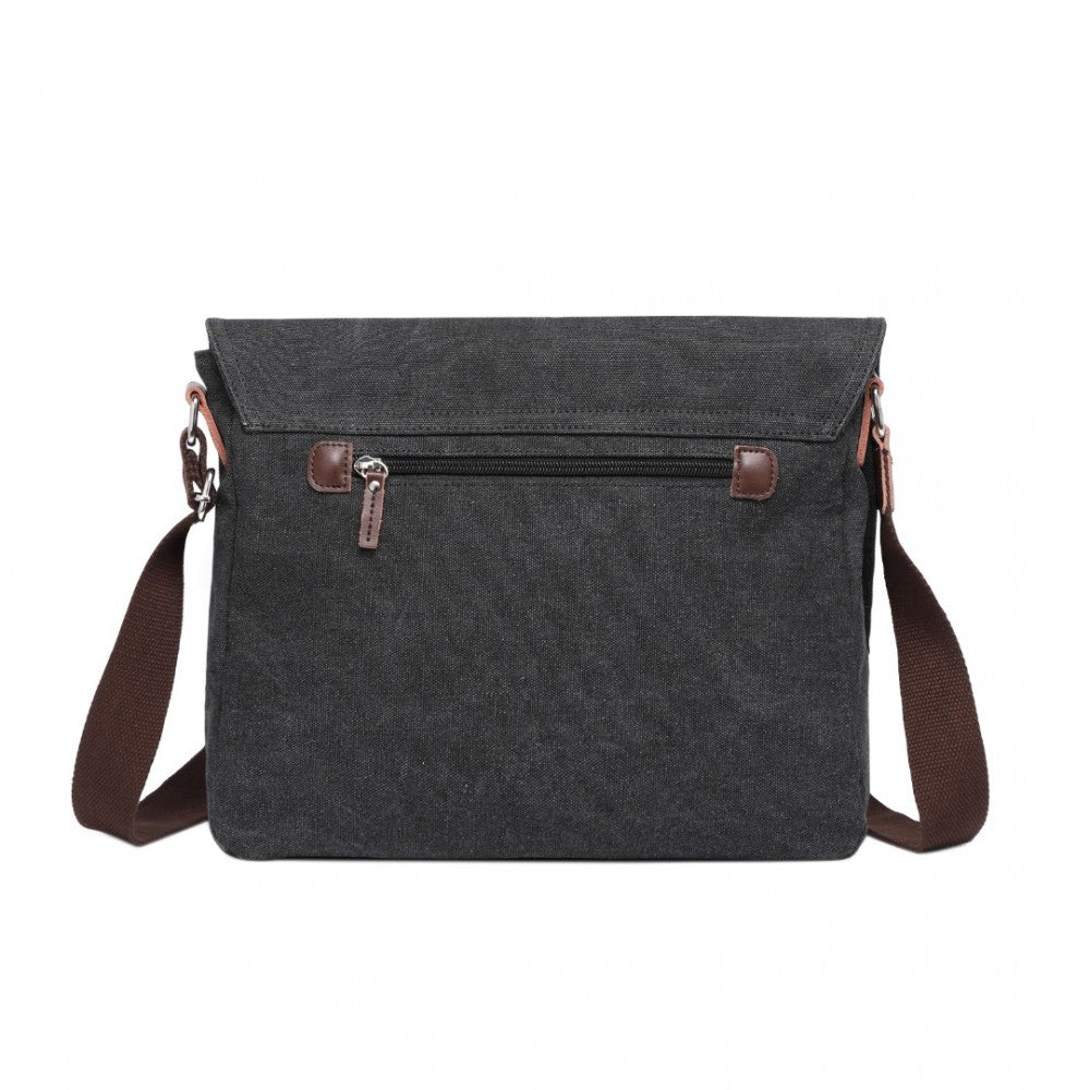 MSK2421 - KONO DURABLE CANVAS CROSSBODY BAG WITH VELCRO FLAP CLOSURE FOR EVERYDAY USE - BLACK