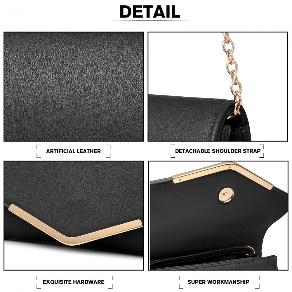 LH2064 - MISS LULU VEGAN ENVELOPE CLUTCH BAG - BLACK