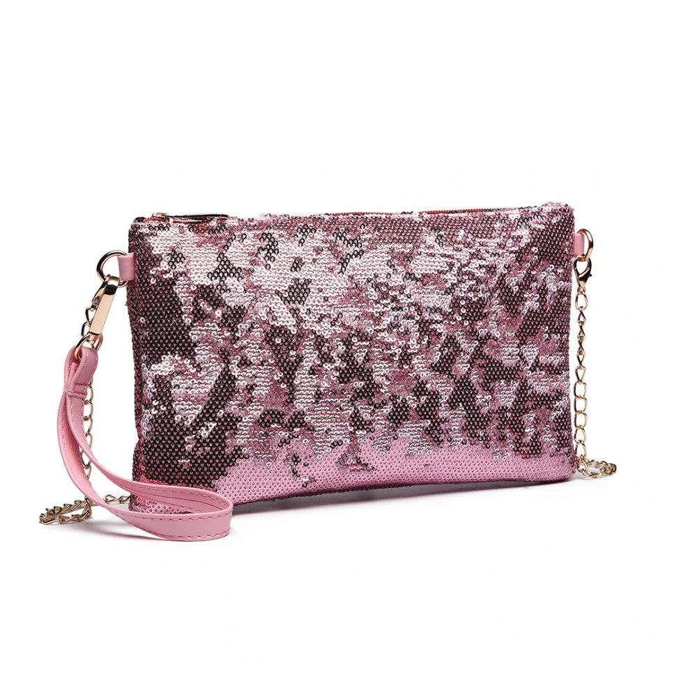 LH1765 - MISS LULU SEQUINS CLUTCH EVENING BAG - PINK