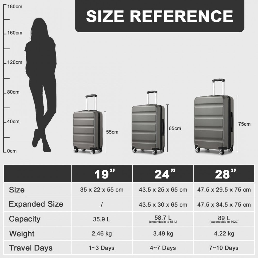KSK2482 - KONO 24 INCH EXPANDABLE HORIZONTAL ENGRAVED HARD SHELL ABS+PC CHECK-IN SUITCASE WITH TSA LOCK - GREY - The Baggage Shop