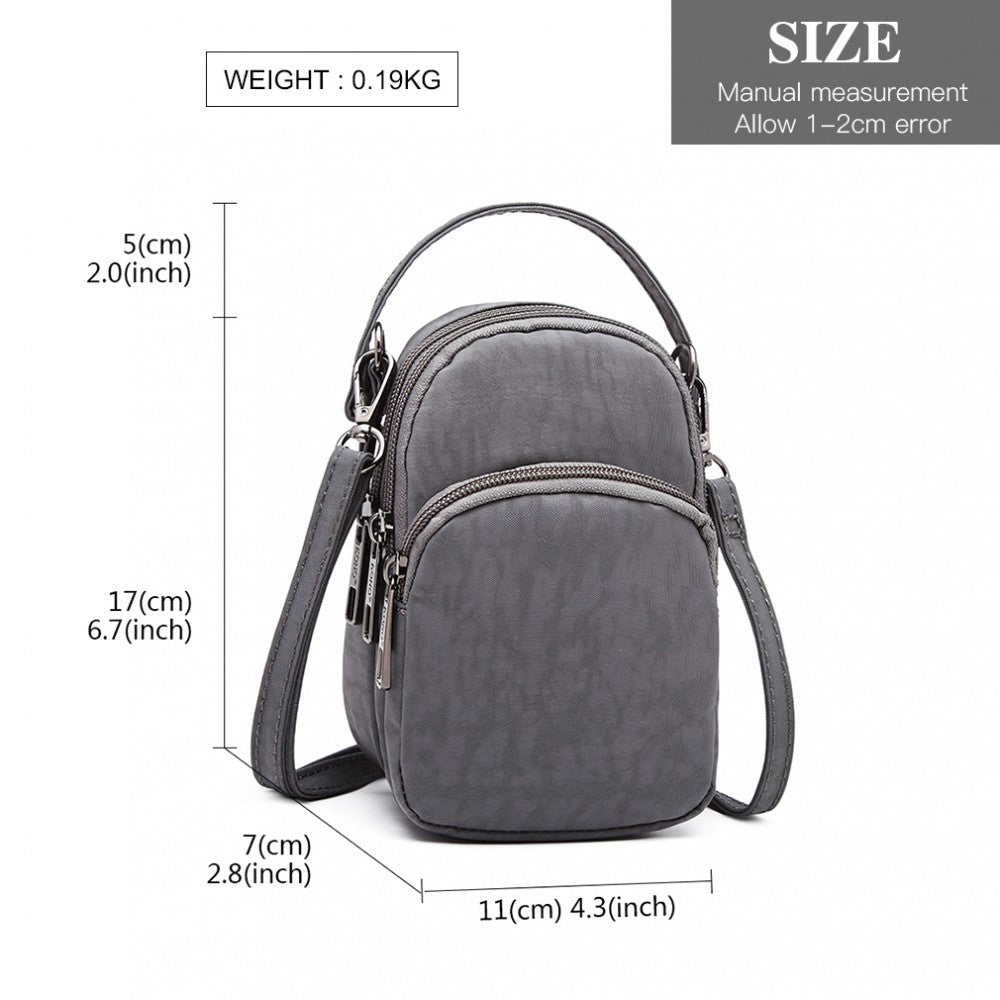 E6901 - KONO COMPACT MULTI COMPARTMENT CROSS BODY BAG - GREY