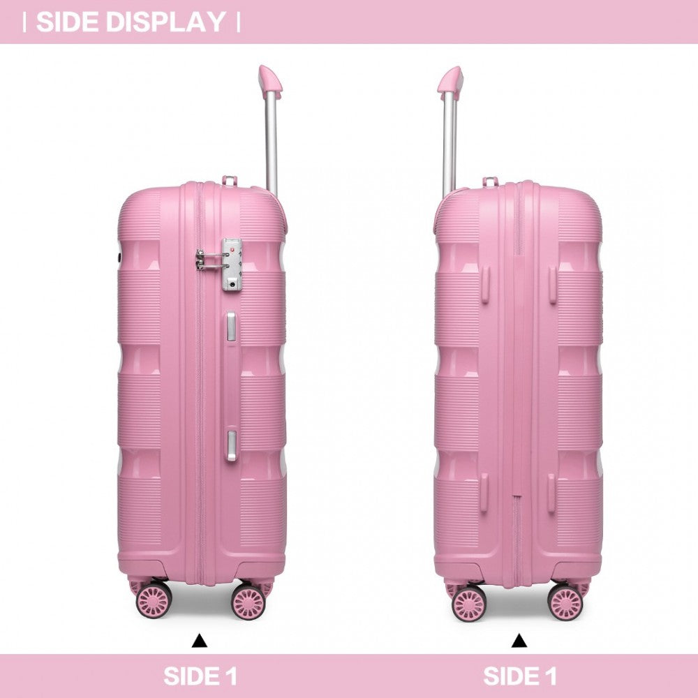 K2092L - KONO 24 INCH BRIGHT HARD SHELL PP SUITCASE - CLASSIC COLLECTION - PINK