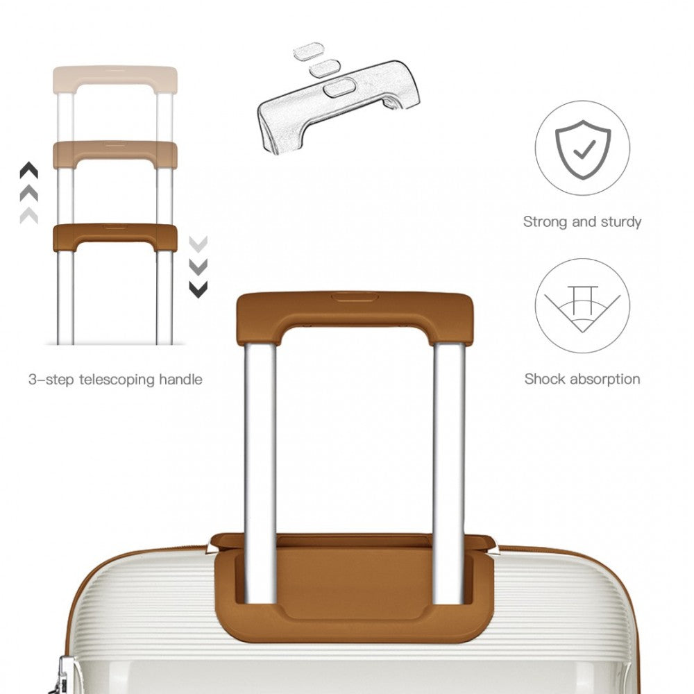 K2092L - KONO BRIGHT HARD SHELL PP SUITCASE WITH TSA LOCK AND VANITY CASE 4 PIECES SET - CLASSIC COLLECTION - CREAM