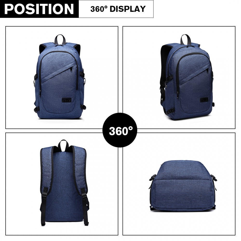 E6715 - KONO BUSINESS LAPTOP BACKPACK WITH USB CHARGING PORT - BLUE