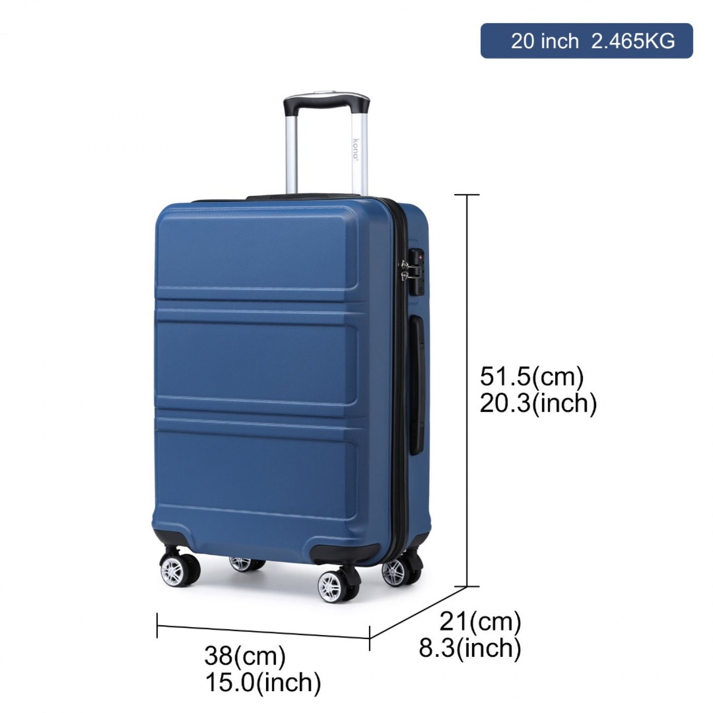 K1871-1L - KONO ABS 20 INCH SCULPTED HORIZONTAL DESIGN CABIN LUGGAGE - NAVY BLUE - The Baggage Shop