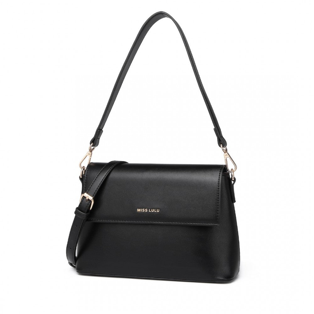 LH2209 - MISS LULU CLASSIC FLAP LEATHER SHOULDER BAG - BLACK