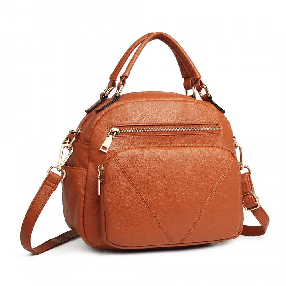 LB6907 - MISS LULU BOWLER STYLE SHOULDER BAG - BROWN