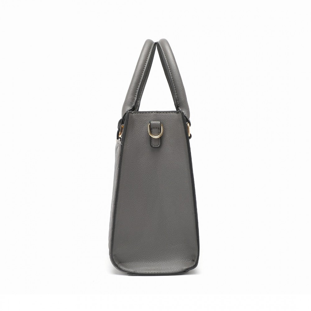 LT2357 - MISS LULU CHIC V-QUILTED PU LEATHER SOPHISTICATED HANDBAG - GREY