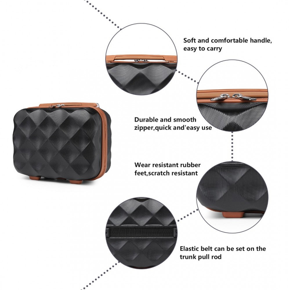 K2395L - BRITISH TRAVELLER 13 INCH ULTRALIGHT ABS AND POLYCARBONATE VANITY CASE - BLACK AND BROWN