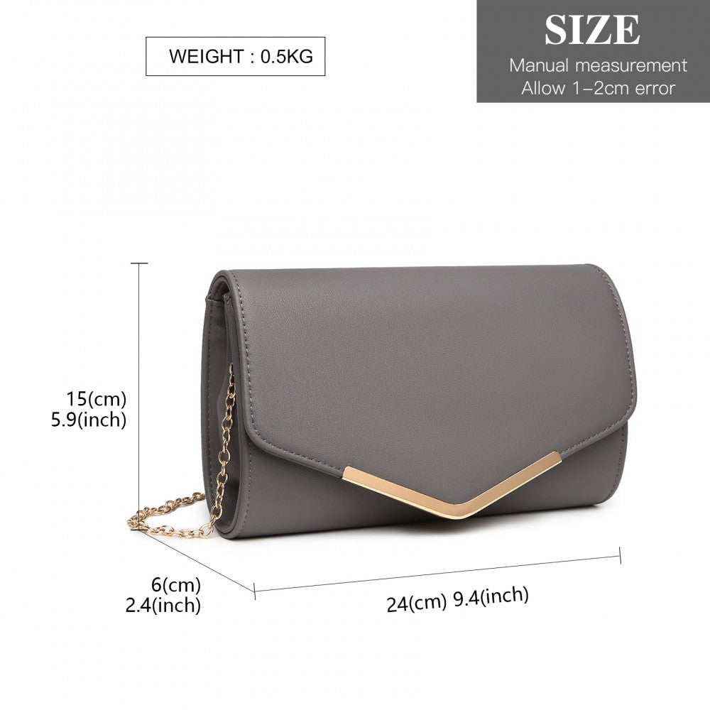 LH2064 - MISS LULU VEGAN ENVELOPE CLUTCH BAG - GREY