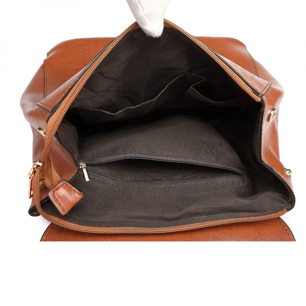 E6833 - MISS LULU VINTAGE OIL-WAX FAUX LEATHER BACKPACK - BROWN