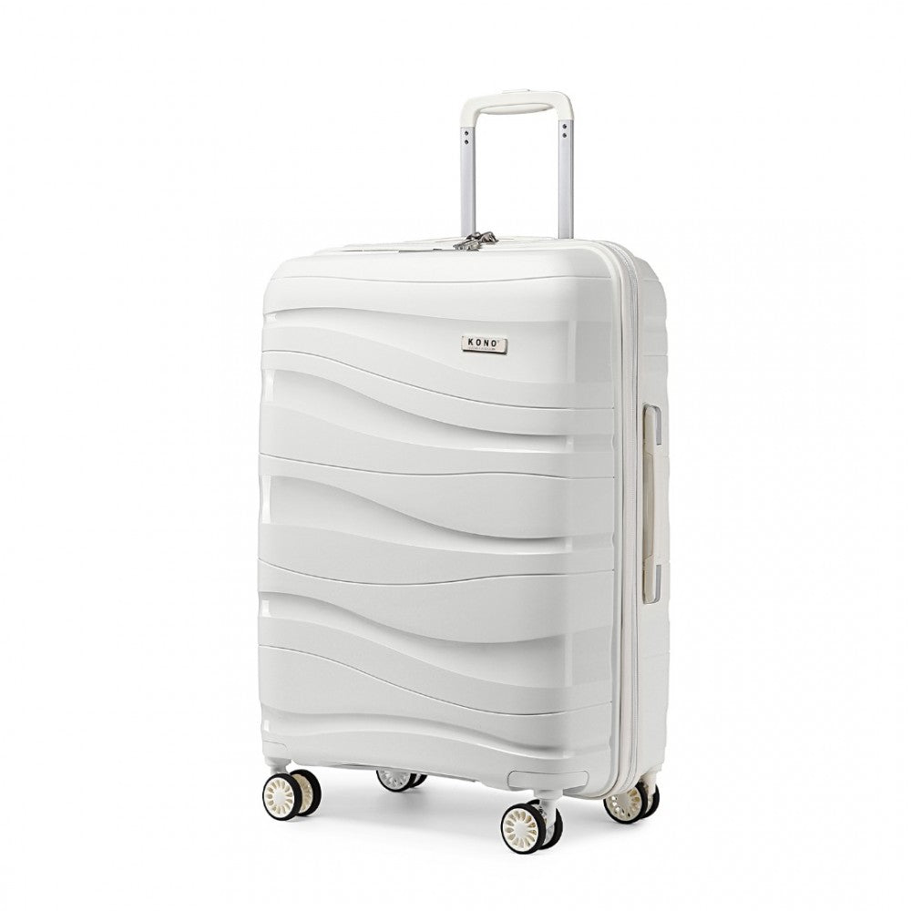 K2094L - KONO 24 INCH LIGHTWEIGHT POLYPROPYLENE HARD SHELL SUITCASE WITH TSA LOCK - CREAM WHITE