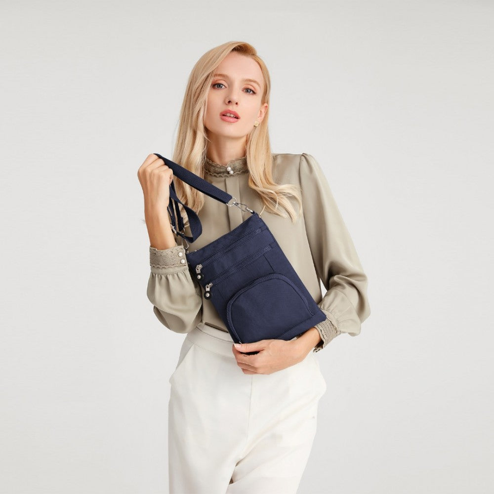 EB2228 - KONO CASUAL MULTI POCKET RFID BLOCKING CROSS BODY BAG - NAVY