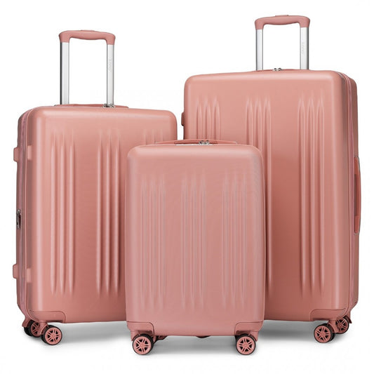 KSK2483 - KONO 3 PIECE LUGGAGE SET 20/24/28 INCH SLEEK STRIPED EXPANDABLE ABS+PC SUITCASE WITH TSA LOCK AND FOUR SPINNER WHEELS - NUDE