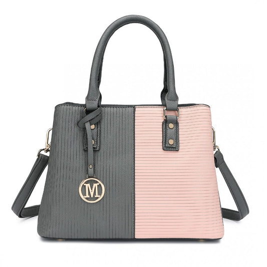 LT2352 - MISS LULU MODERN ELEGANCE PU LEATHER LADY'S TOTE - GREY AND PINK