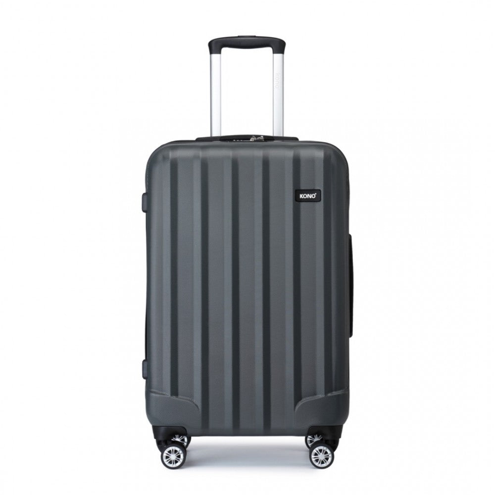 K1773-1L - KONO 24 INCH STRIPED ABS HARD SHELL LUGGAGE WITH 360-DEGREE SPINNER WHEELS - GREY