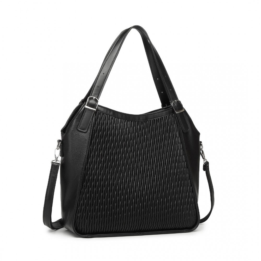 LB2317 - MISS LULU CASUAL SHOULDER BAG WITH STYLISH PLEATED DESIGN - BLACK