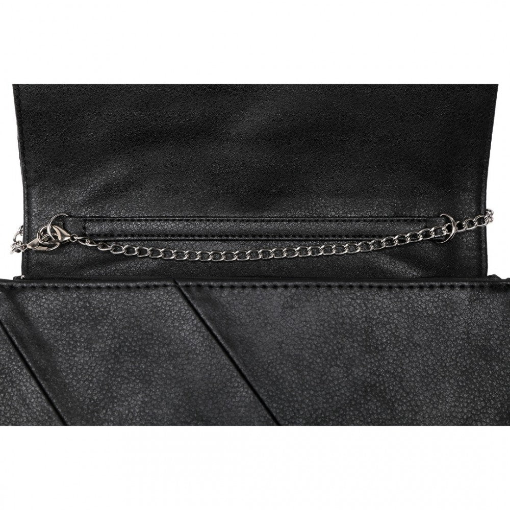 EH2257 - MISS LULU STYLISH TWILL CLUTCH LEATHER CHAIN EVENING BAG - BLACK