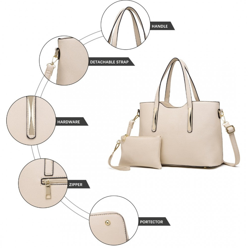 S1719 - MISS LULU PU LEATHER HANDBAG & PURSE - BEIGE