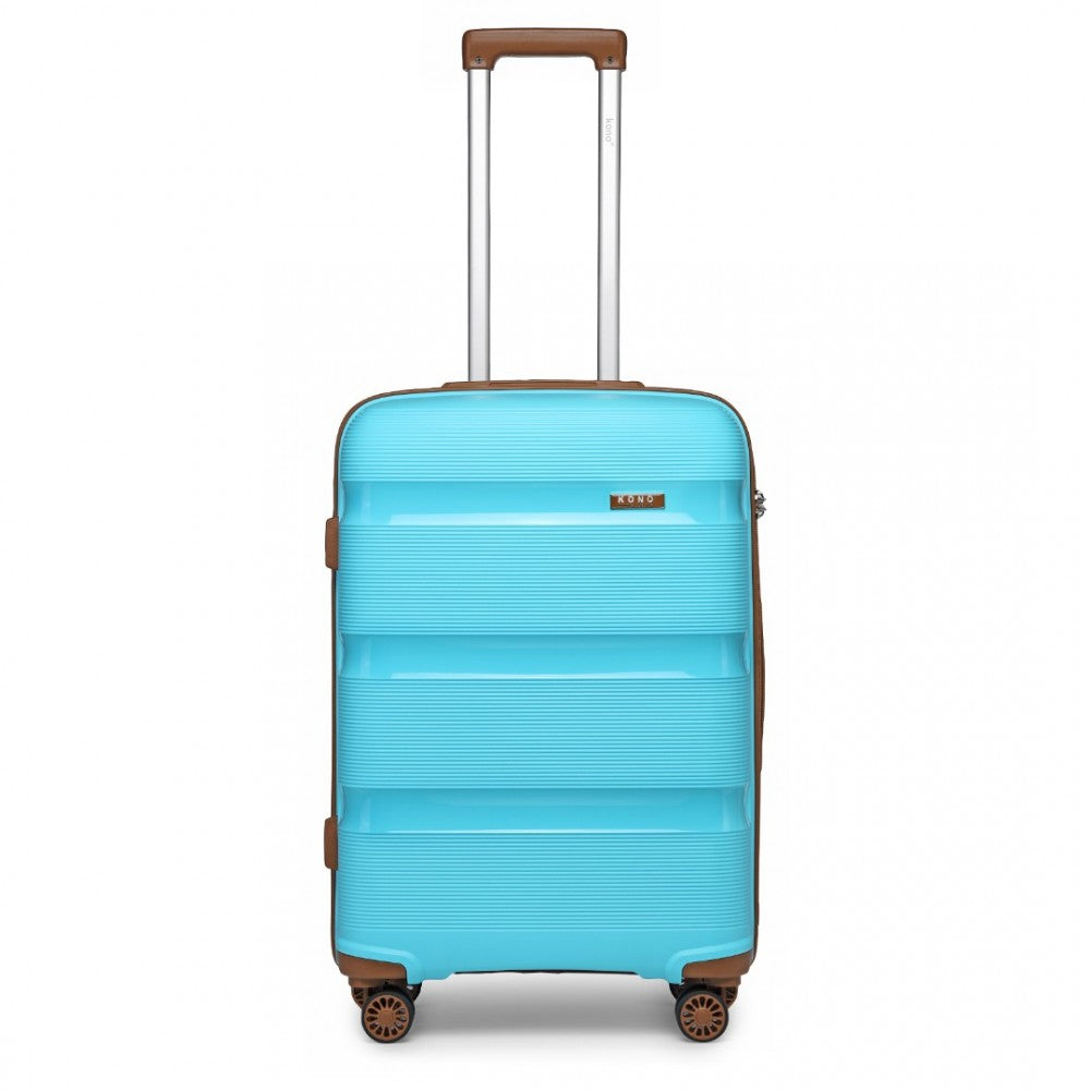 K2092L - KONO 24 INCH BRIGHT HARD SHELL PP SUITCASE - CLASSIC COLLECTION - BLUE AND BROWN