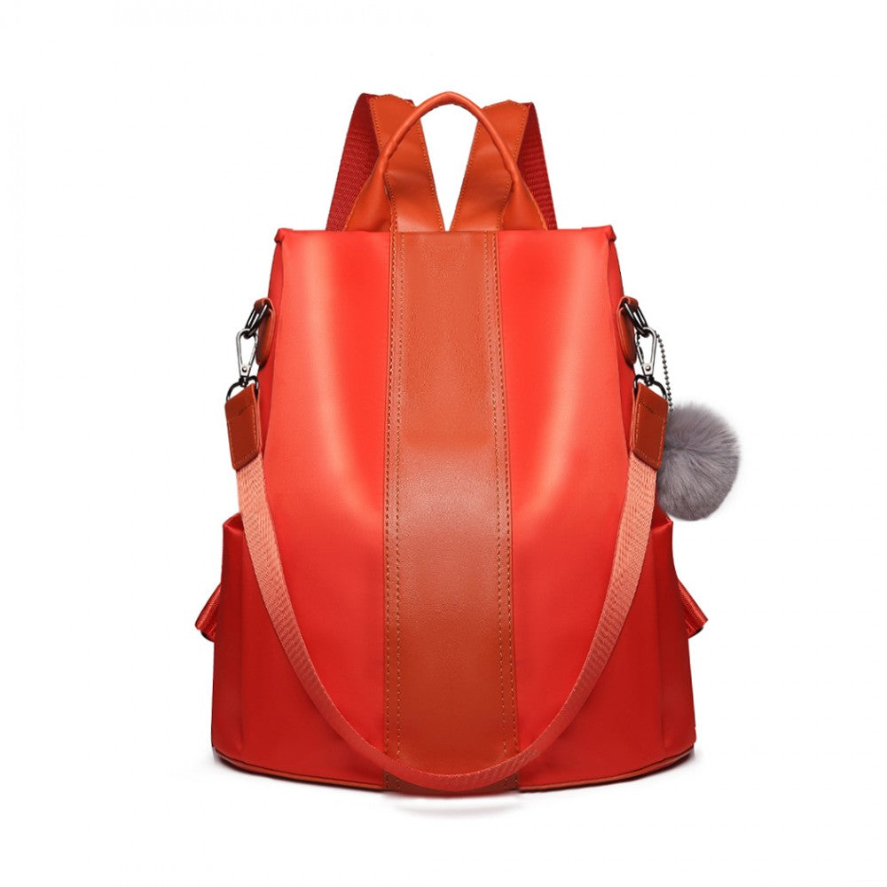 LG1903 - MISS LULU TWO WAY BACKPACK SHOULDER BAG WITH POM POM PENDANT - ORANGE