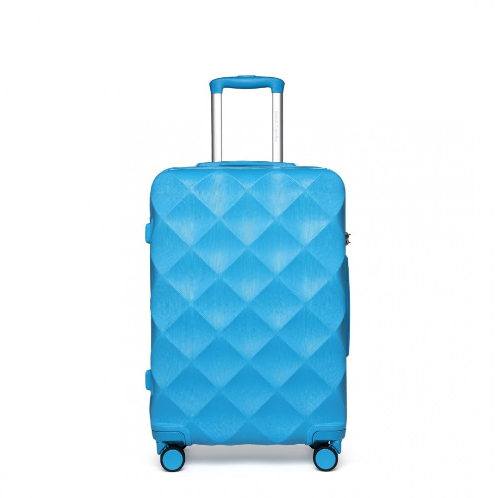 K2395L - BRITISH TRAVELLER 24 INCH ULTRALIGHT ABS AND POLYCARBONATE BUMPY DIAMOND SUITCASE WITH TSA LOCK - BLUE