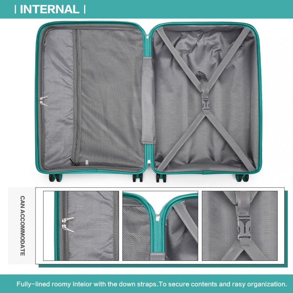 K2092L - VALIZA KONO BRIGHT HARD SHELL PP 3 PIEȚI SET - COLECȚIA CLASICĂ - TEAL