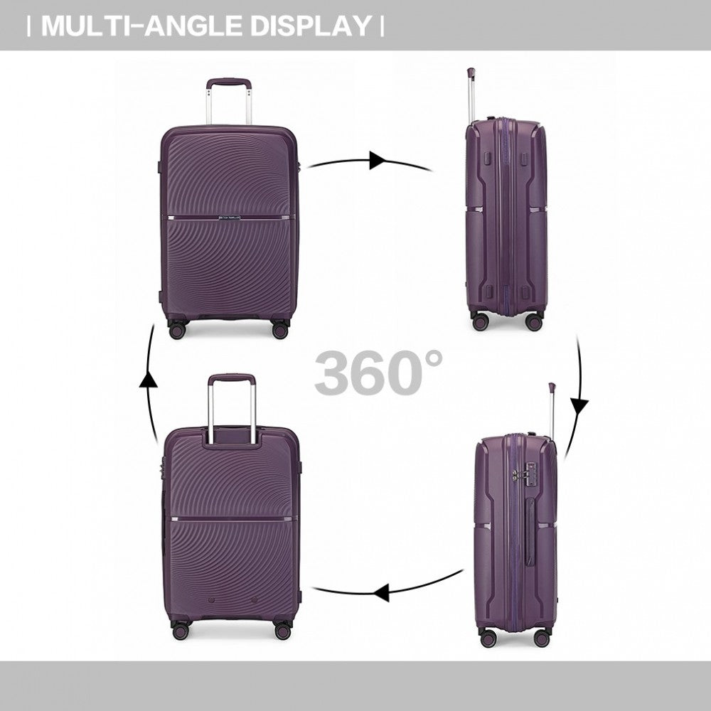 K2393L - SET DE 3 PIESE BRITISH TRAVELLER VALIZĂ SPINNER DIN COAJĂ DURA PP CU ÎNCHIDERE TSA - MOV