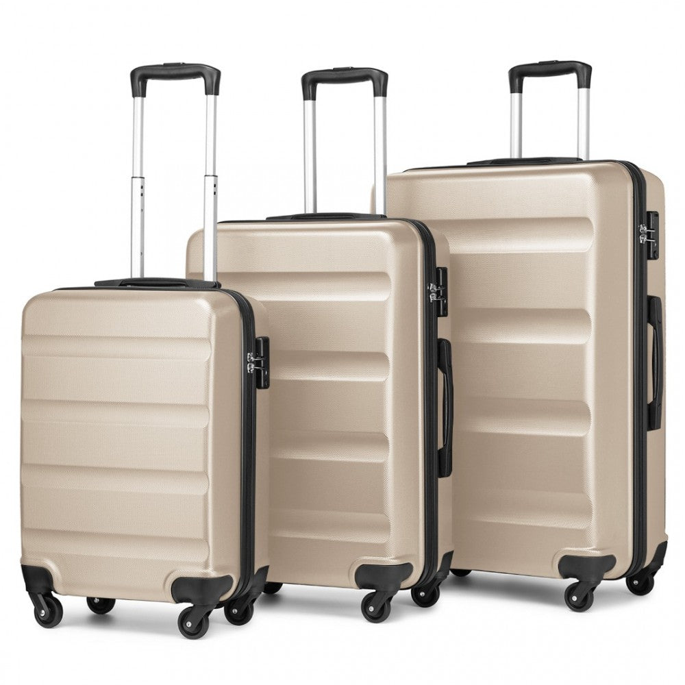 K2191L - KONO 3-PIECE LIGHTWEIGHT ABS HARDSHELL SUITCASE SET - 19, 24, 28 INCH WITH SECURE TSA LOCK - GOLD