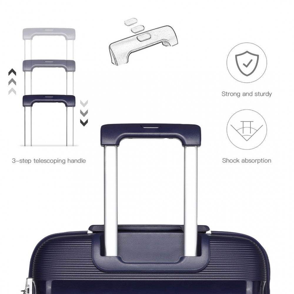 K2092L - KONO BRIGHT HARD SHELL PP SUITCASE WITH TSA LOCK AND VANITY CASE 4 PIECES SET - CLASSIC COLLECTION - NAVY