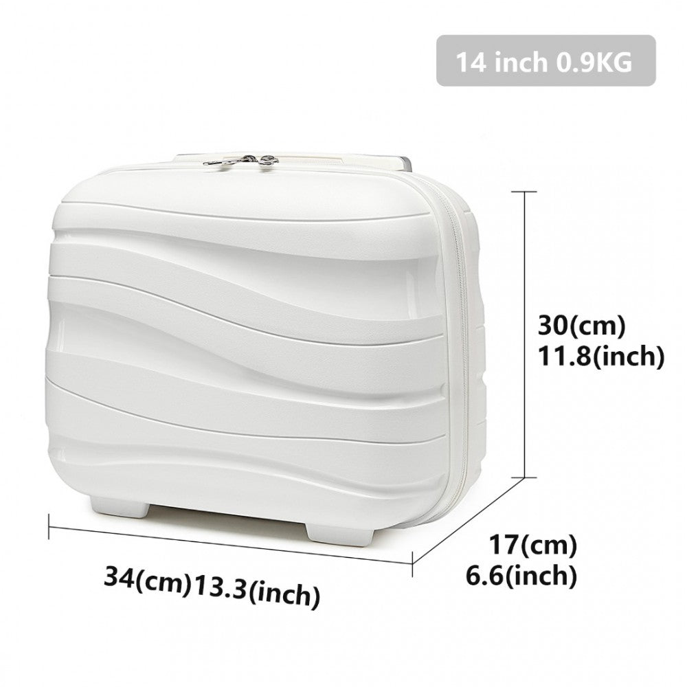 K2094L - KONO 14 INCH LIGHTWEIGHT POLYPROPYLENE HARD SHELL VANITY CASE - CREAM WHITE