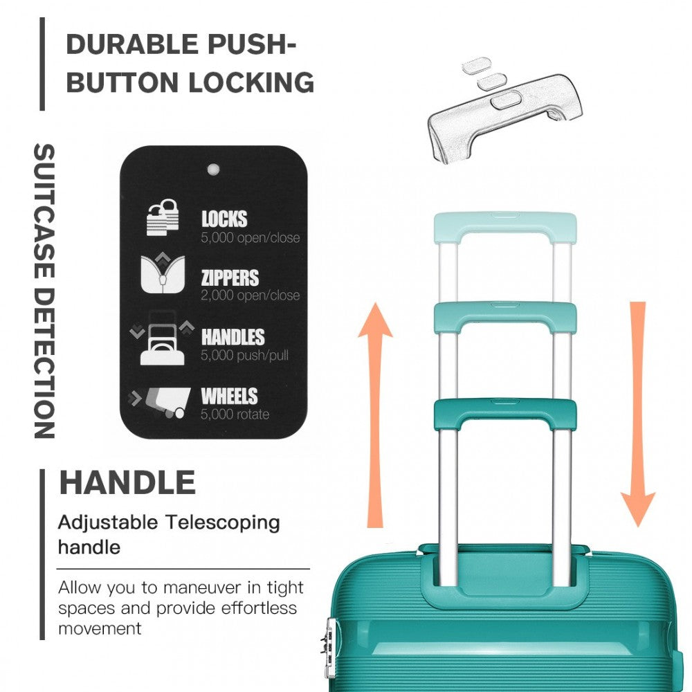 K2092L - KONO 24 INCH BRIGHT HARD SHELL PP SUITCASE - CLASSIC COLLECTION - BLUE/GREEN