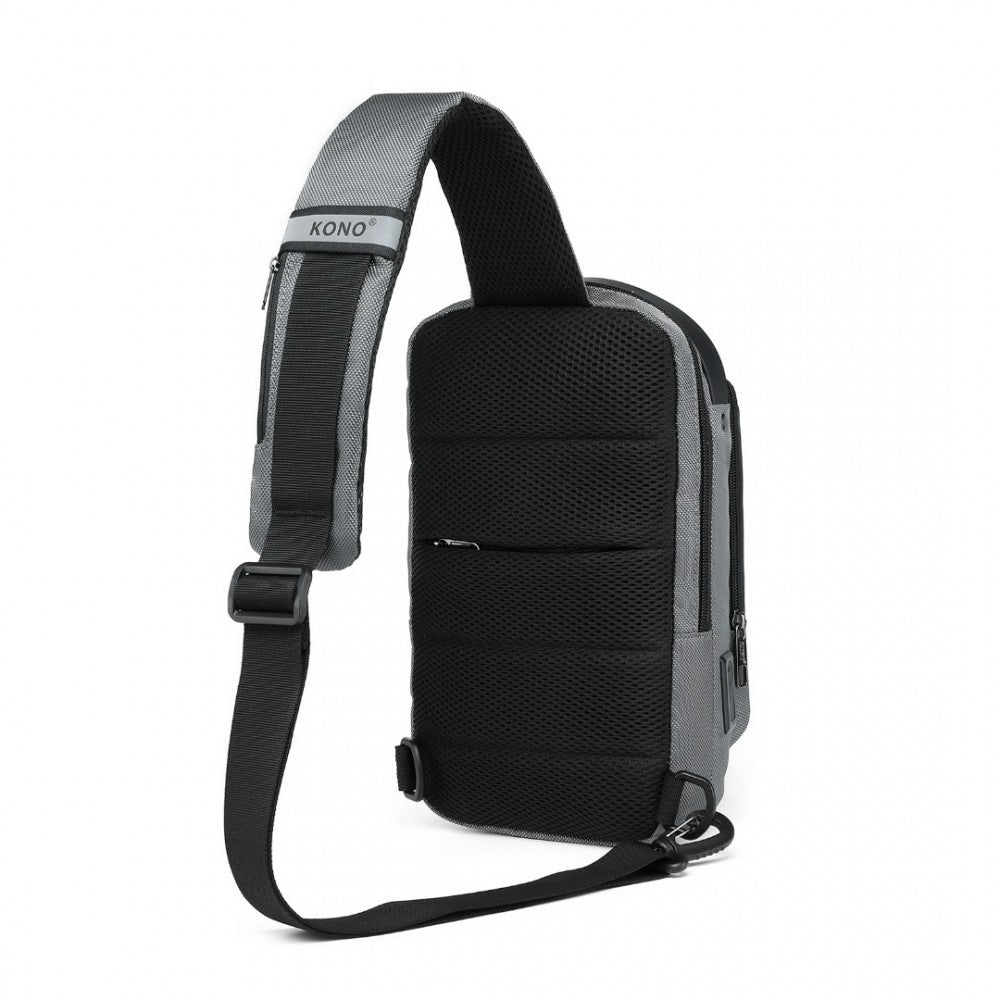 EG2403 - KONO SMART SLING CHEST BAG WITH USB CHARGING PORT LIGHTWEIGHT SINGLE STRAP CROSSBODY BACKPACK FOR DAILY USE IDEAL FOR MEN AND WOMEN - GREY AND BLACK