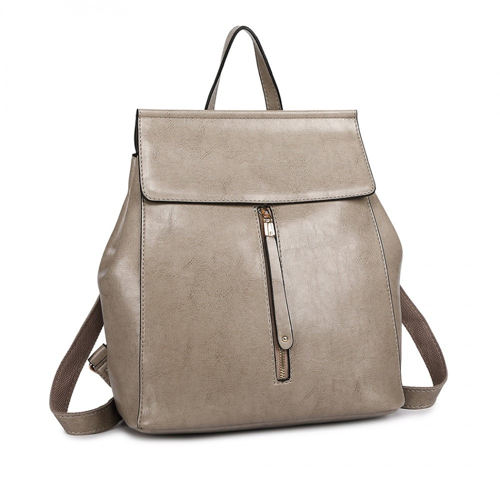 E6833 - MISS LULU VINTAGE OIL-WAX FAUX LEATHER BACKPACK - GREY