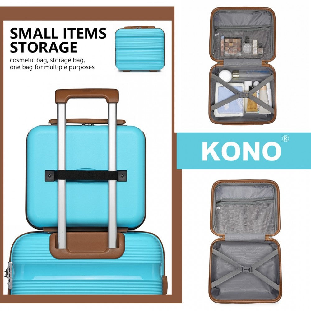 K2092L - KONO 14 INCH BRIGHT HARD SHELL PP VANITY CASE - BLUE AND BROWN