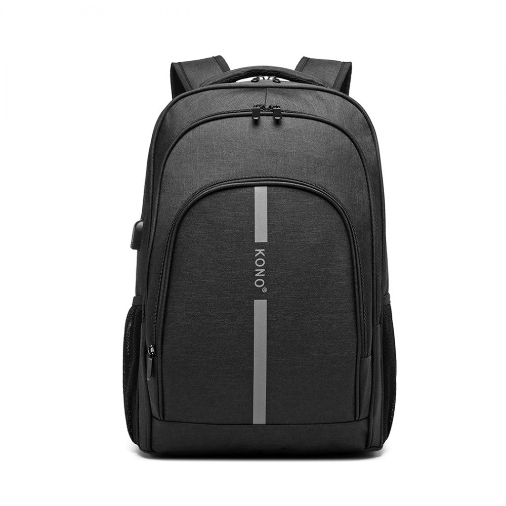 E1972 - KONO LARGE BACKPACK WITH REFLECTIVE STRIPE AND USB CHARGING INTERFACE - BLACK