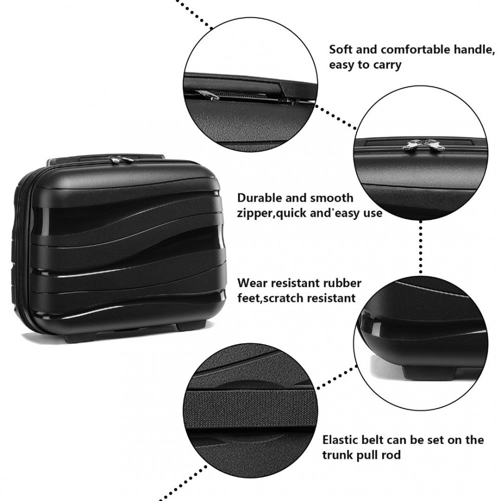 K2094L - KONO 14 INCH LIGHTWEIGHT POLYPROPYLENE HARD SHELL VANITY CASE - BLACK