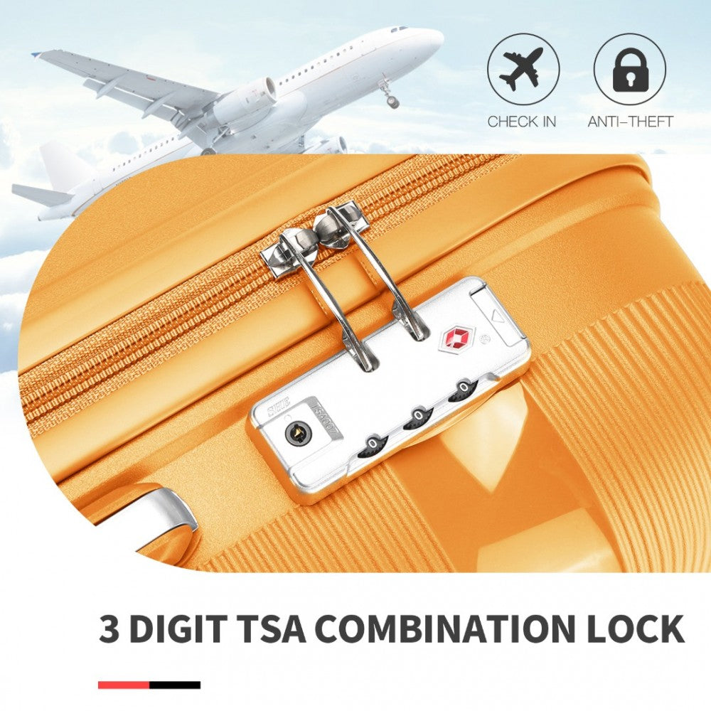 K2092L - KONO BRIGHT HARD SHELL PP SUITCASE WITH TSA LOCK AND VANITY CASE 4 PIECES SET - CLASSIC COLLECTION - ORANGE