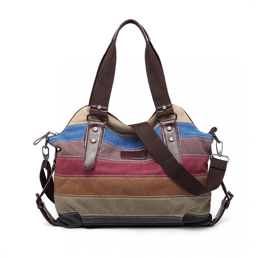 E1677- KONO WOMEN SHOULDER BAG MESSENGER RAINBOW CANVAS STRIPE