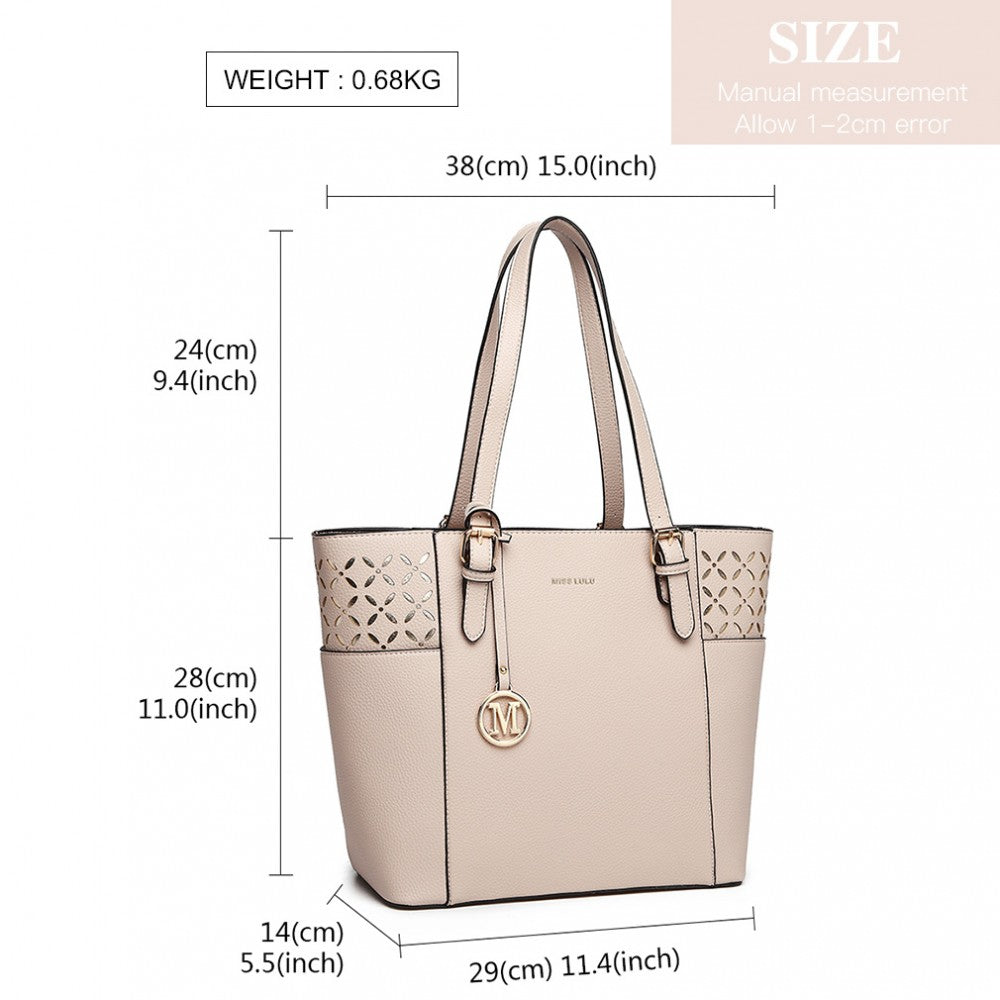 LG1943 - MISS LULU LASER CUT OUT TOTE SHOPPER BAG - BEIGE