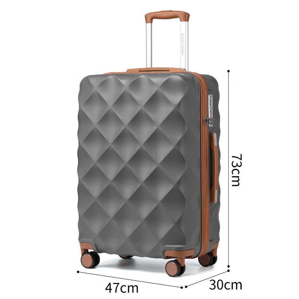 K2395L - BRITISH TRAVELLER 28 INCH ULTRALIGHT ABS AND POLYCARBONATE BUMPY DIAMOND SUITCASE WITH TSA LOCK - GREY AND BROWN