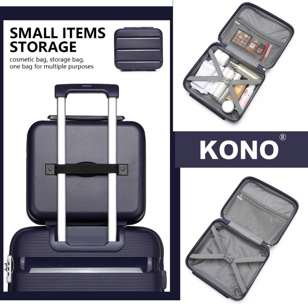 K2092L - KONO BRIGHT HARD SHELL PP SUITCASE WITH TSA LOCK AND VANITY CASE 4 PIECES SET - CLASSIC COLLECTION - NAVY