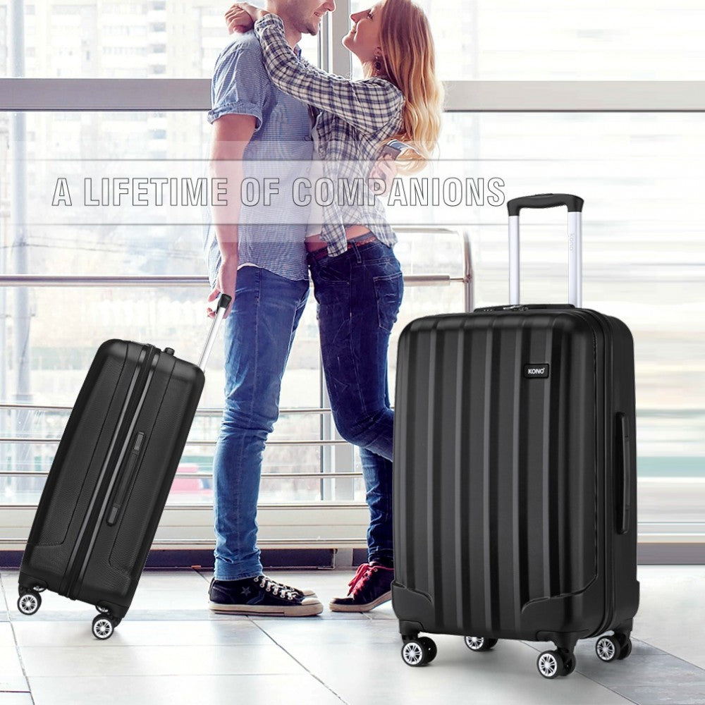 K1773-1L - KONO 28 INCH STRIPED ABS HARD SHELL LUGGAGE WITH 360-DEGREE SPINNER WHEELS - BLACK