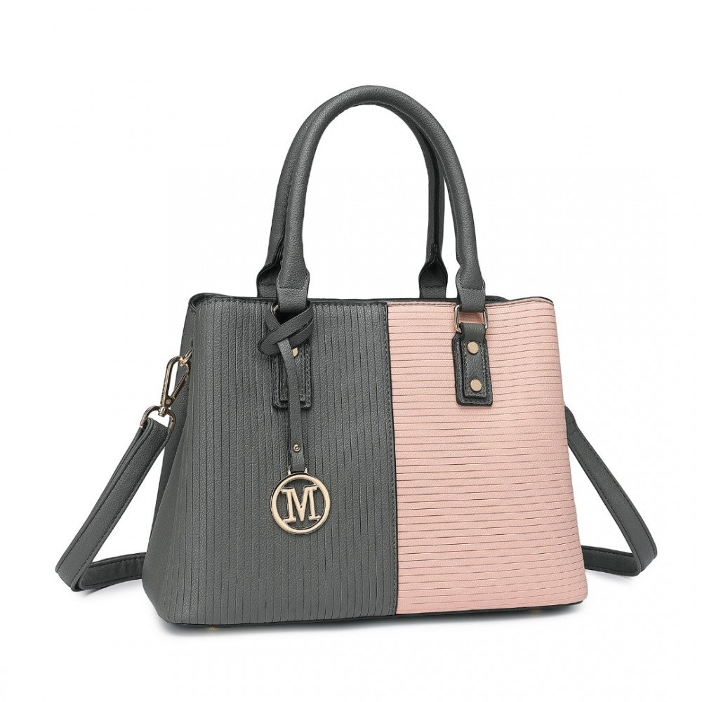 LT2352 - MISS LULU MODERN ELEGANCE PU LEATHER LADY'S TOTE - GREY AND PINK