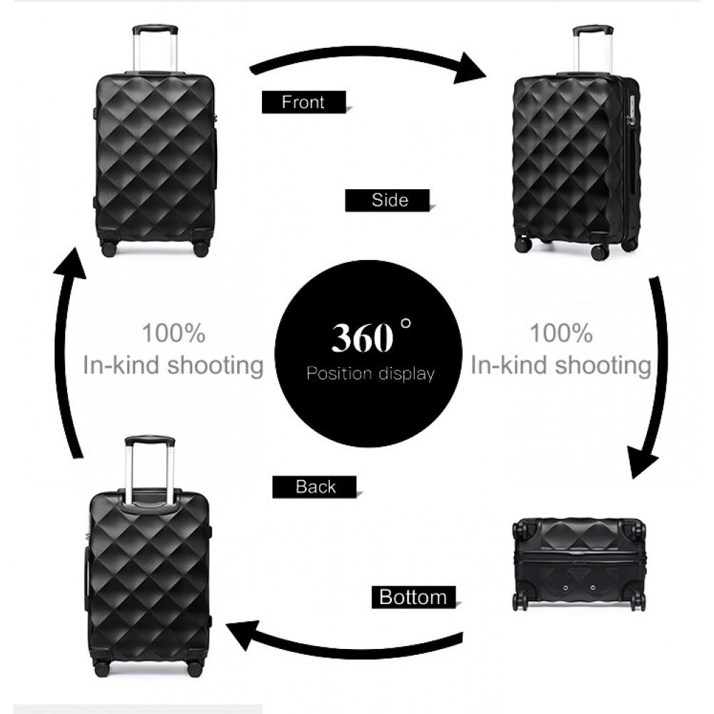 K2395L - BRITISH TRAVELLER ULTRALIGHT ABS AND POLYCARBONATE BUMPY DIAMOND 4 PCS LUGGAGE SET WITH TSA LOCK - BLACK