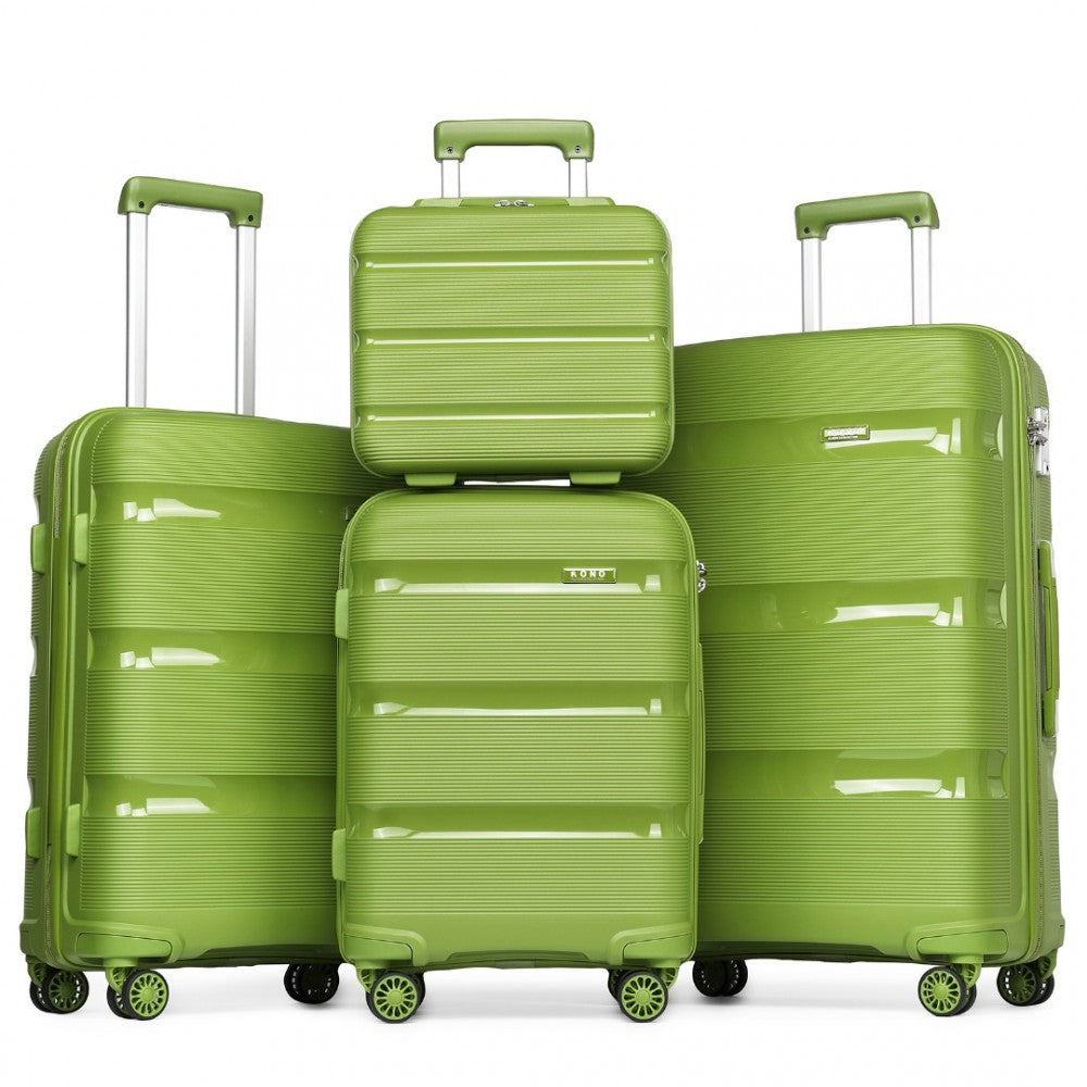 K2092L - VALIZA RIGIDĂ KONO BRIGHT DIN PP CU ÎNCHIDERE TSA ȘI CUTIE DE TOALETĂ SET DE 4 PIESE - COLECȚIA CLASICĂ - VERDE